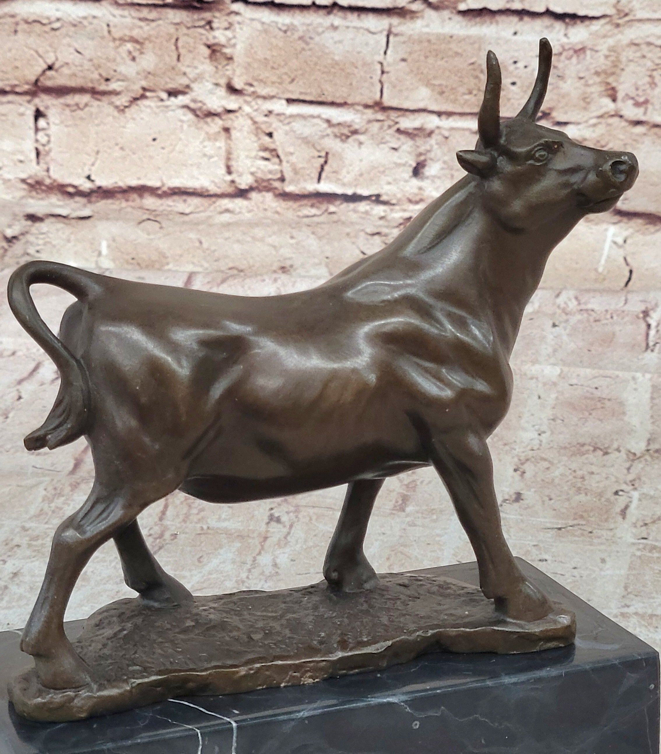 Male Bull Signed Milo Bookend Bronze Sculpture Marble Base
