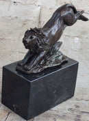 Hot Cast Jumping Lion by Barye Bronze Sculpture NR