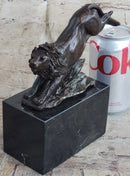 Hot Cast Jumping Lion by Barye Bronze Sculpture NR