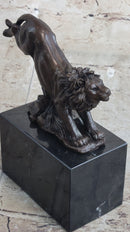 Hot Cast Jumping Lion by Barye Bronze Sculpture NR