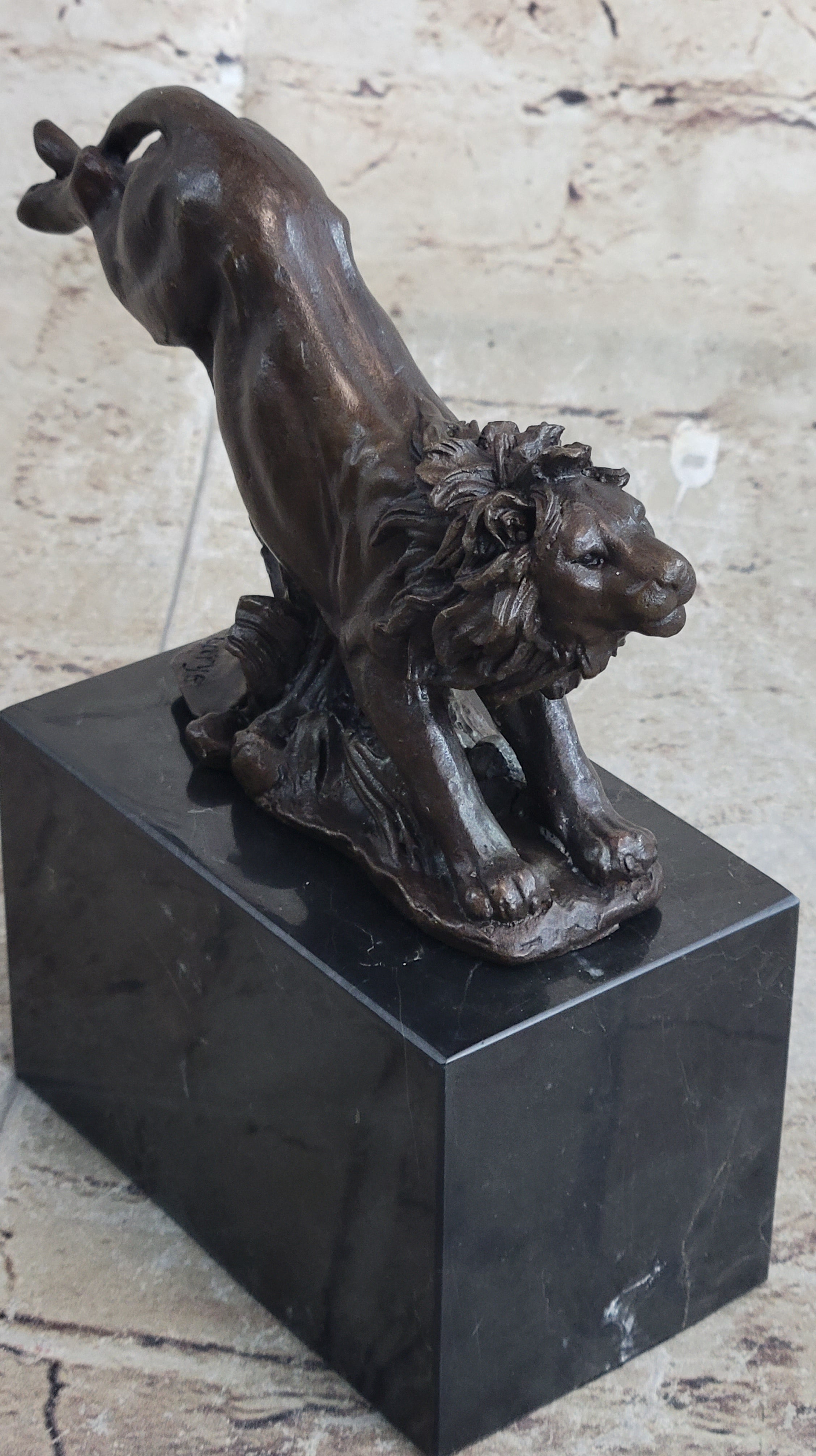 Hot Cast Jumping Lion by Barye Bronze Sculpture NR
