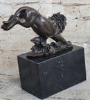 Hot Cast Jumping Lion by Barye Bronze Sculpture NR