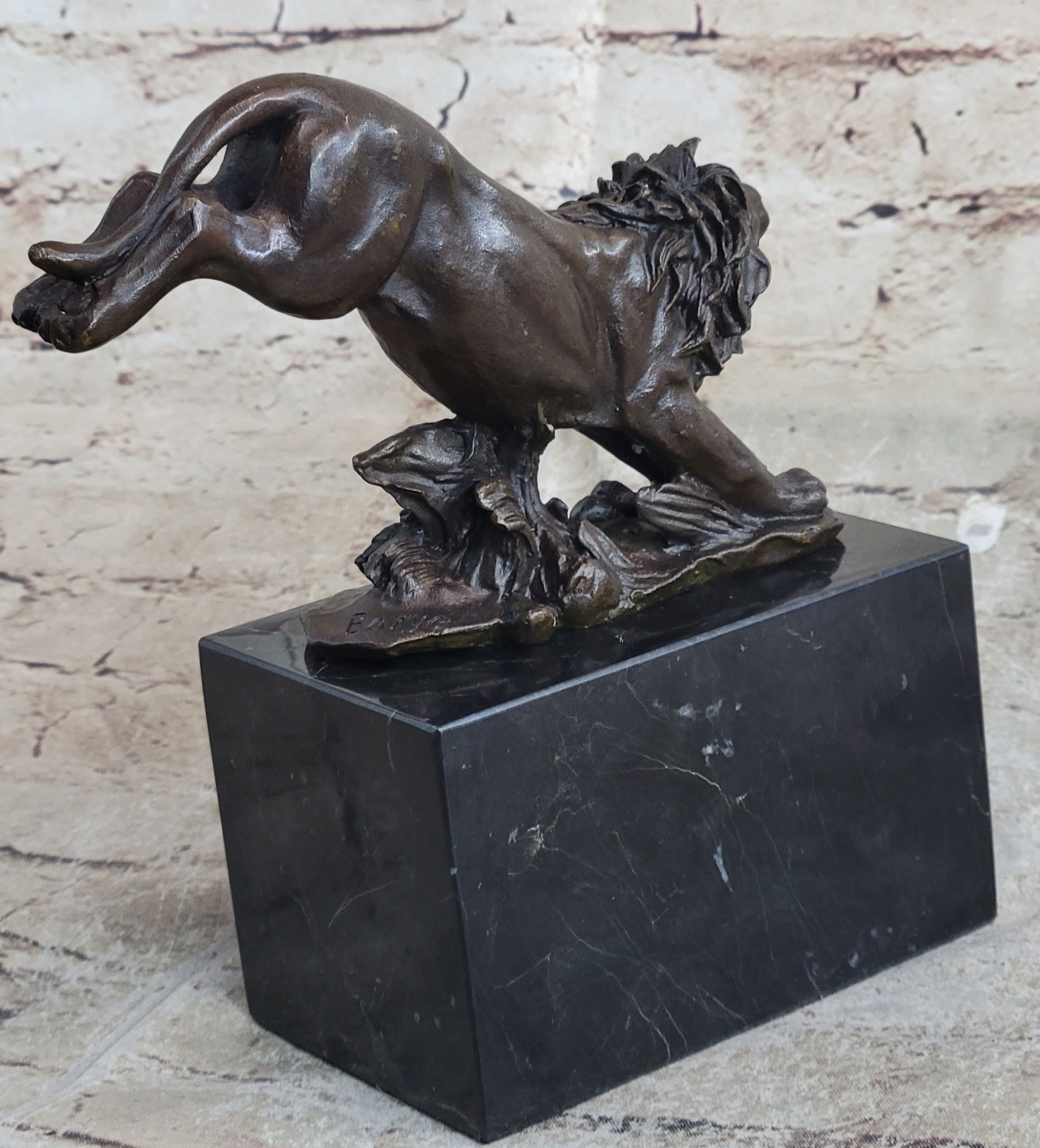 Hot Cast Jumping Lion by Barye Bronze Sculpture NR