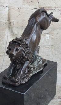 Hot Cast Jumping Lion by Barye Bronze Sculpture NR