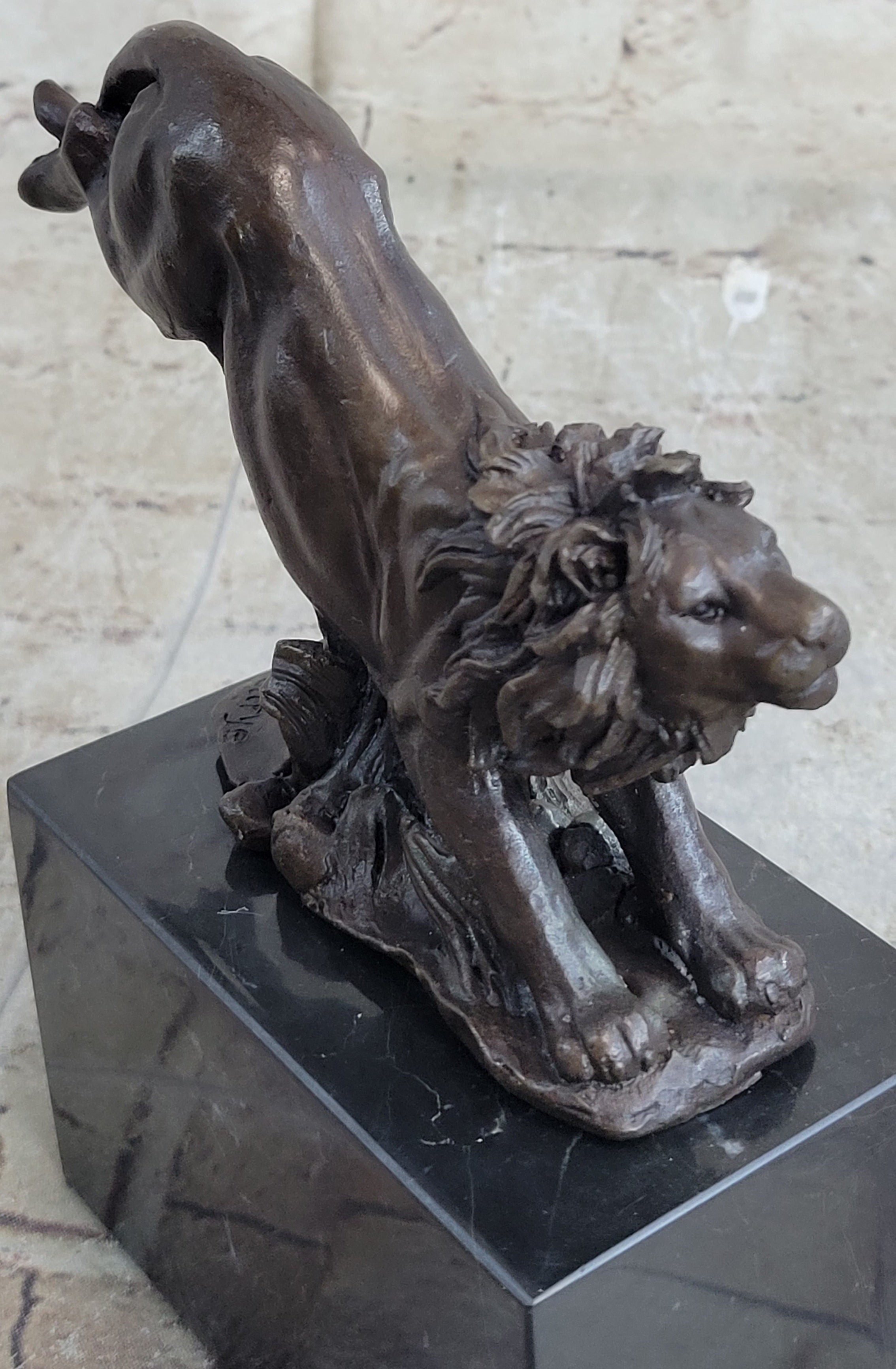 Hot Cast Jumping Lion by Barye Bronze Sculpture NR