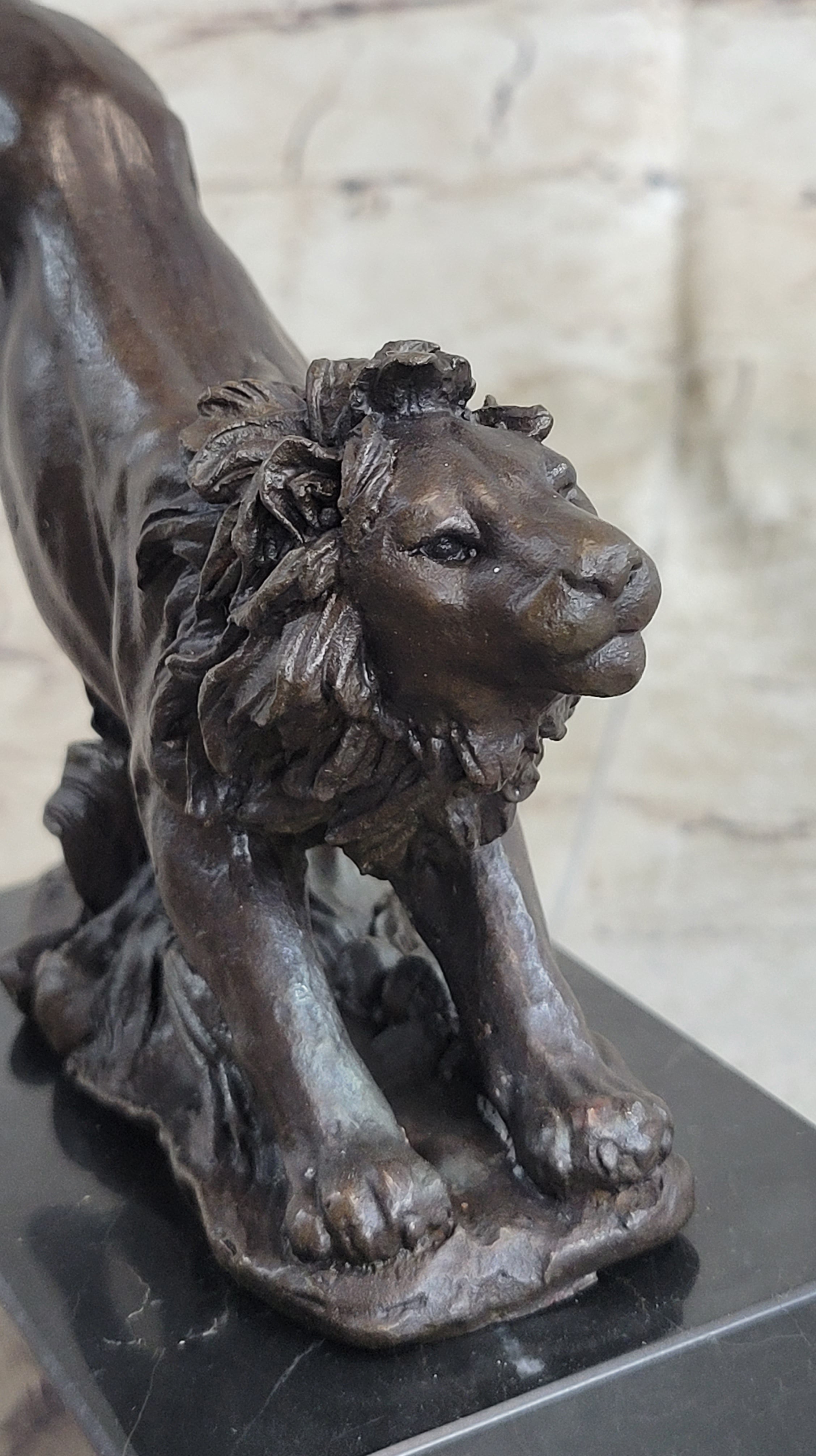 Hot Cast Jumping Lion by Barye Bronze Sculpture NR