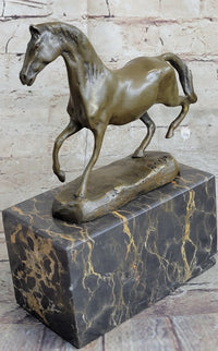 Hot Cast Bronze Galloping Horse Miniature Sculpture on Marble Base