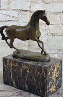 Hot Cast Bronze Galloping Horse Miniature Sculpture on Marble Base
