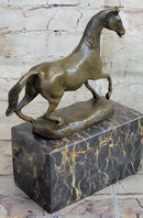Hot Cast Bronze Galloping Horse Miniature Sculpture on Marble Base