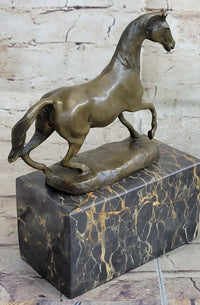 Hot Cast Bronze Galloping Horse Miniature Sculpture on Marble Base