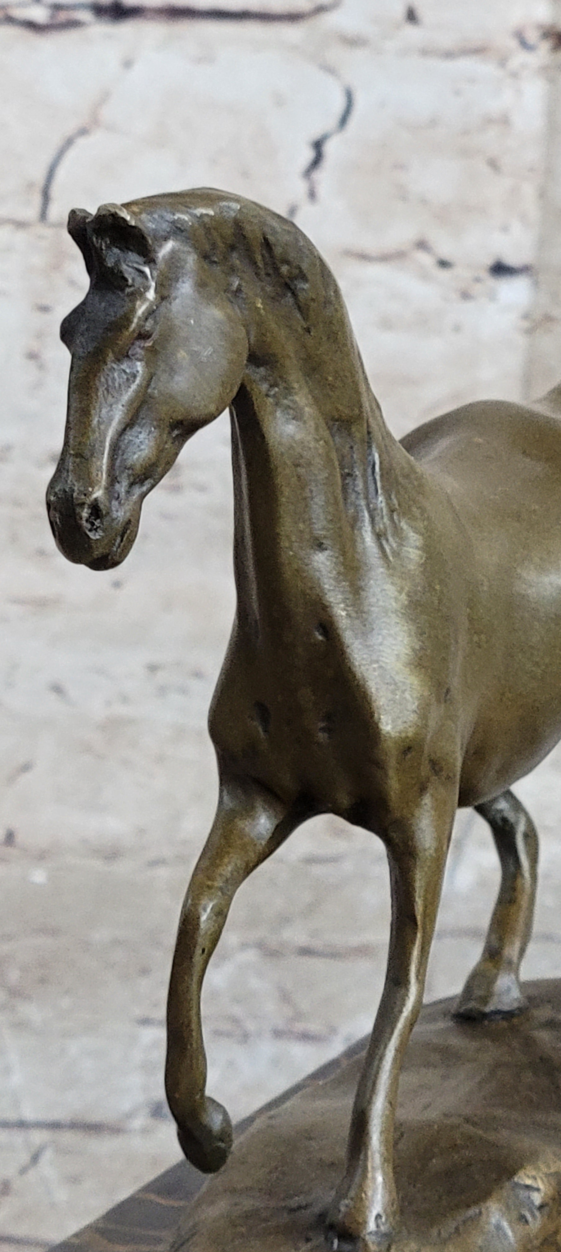 Hot Cast Bronze Galloping Horse Miniature Sculpture on Marble Base