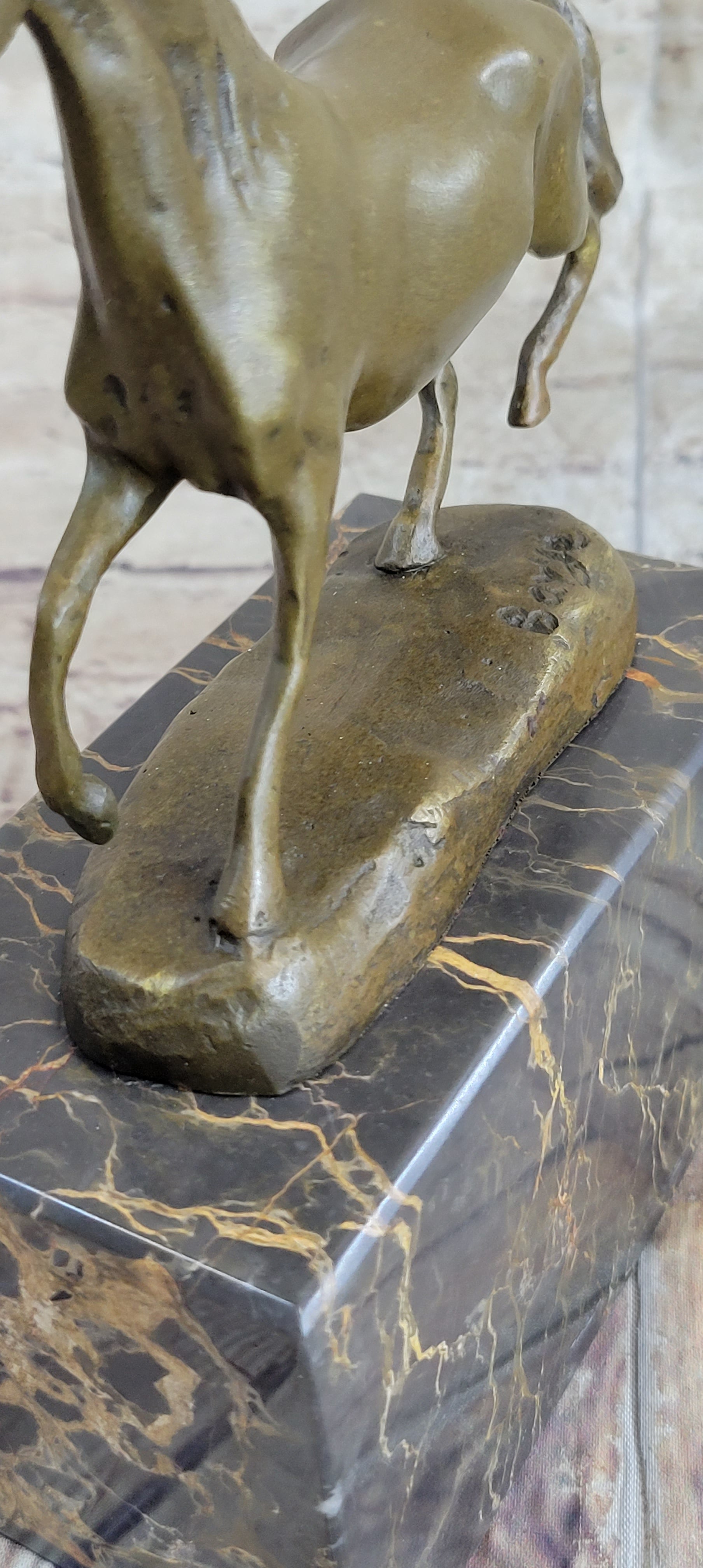 Hot Cast Bronze Galloping Horse Miniature Sculpture on Marble Base