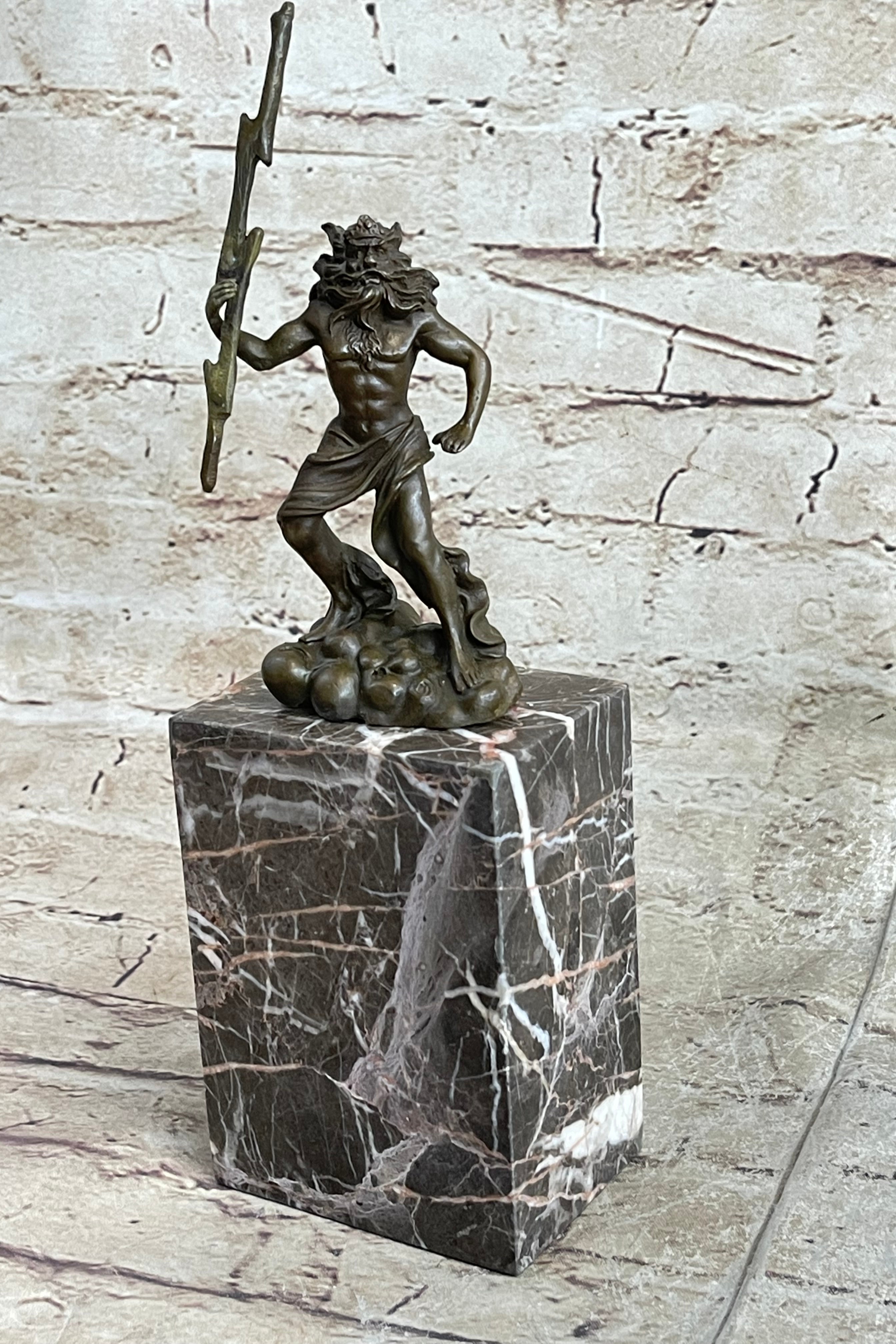 Signed Poseidon God of Sea Bronze Bookend Marble Base