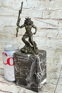 Signed Poseidon God of Sea Bronze Bookend Marble Base