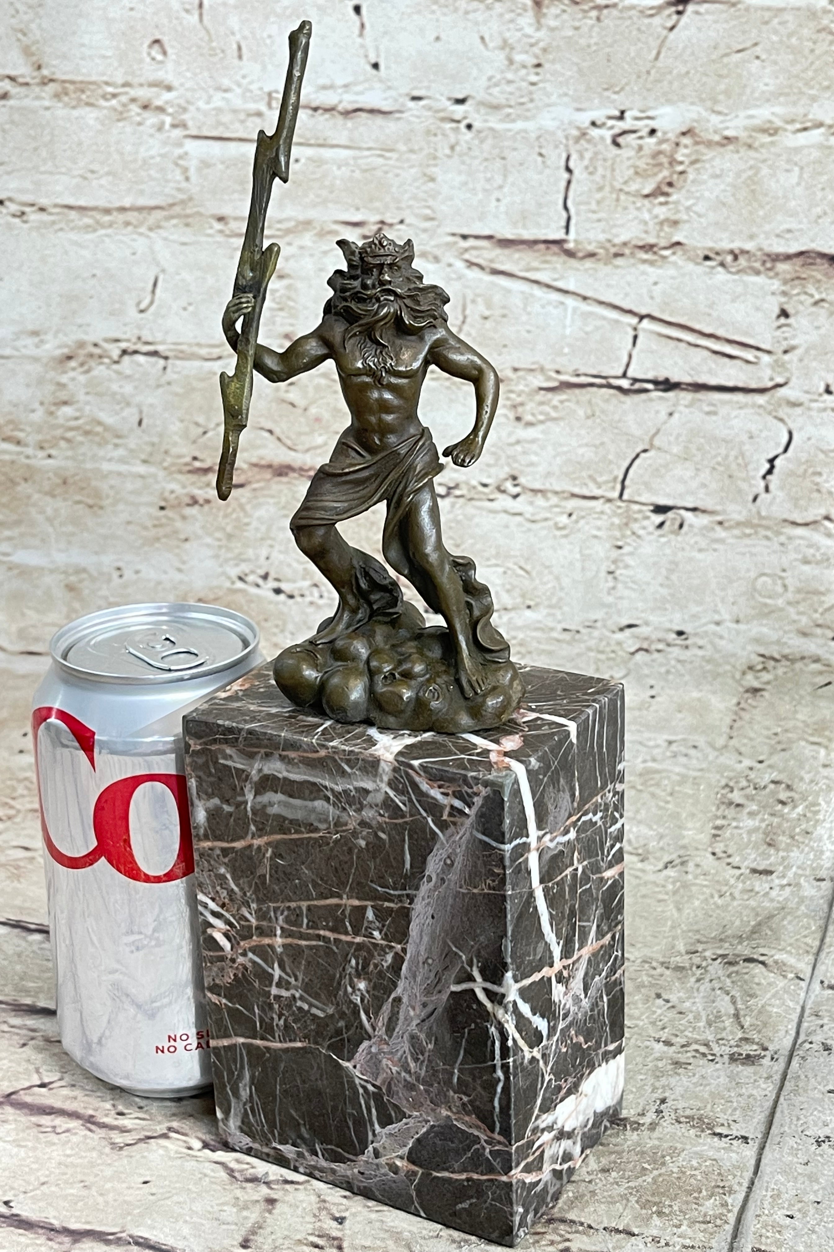 Signed Poseidon God of Sea Bronze Bookend Marble Base
