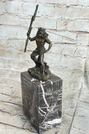 Signed Poseidon God of Sea Bronze Bookend Marble Base
