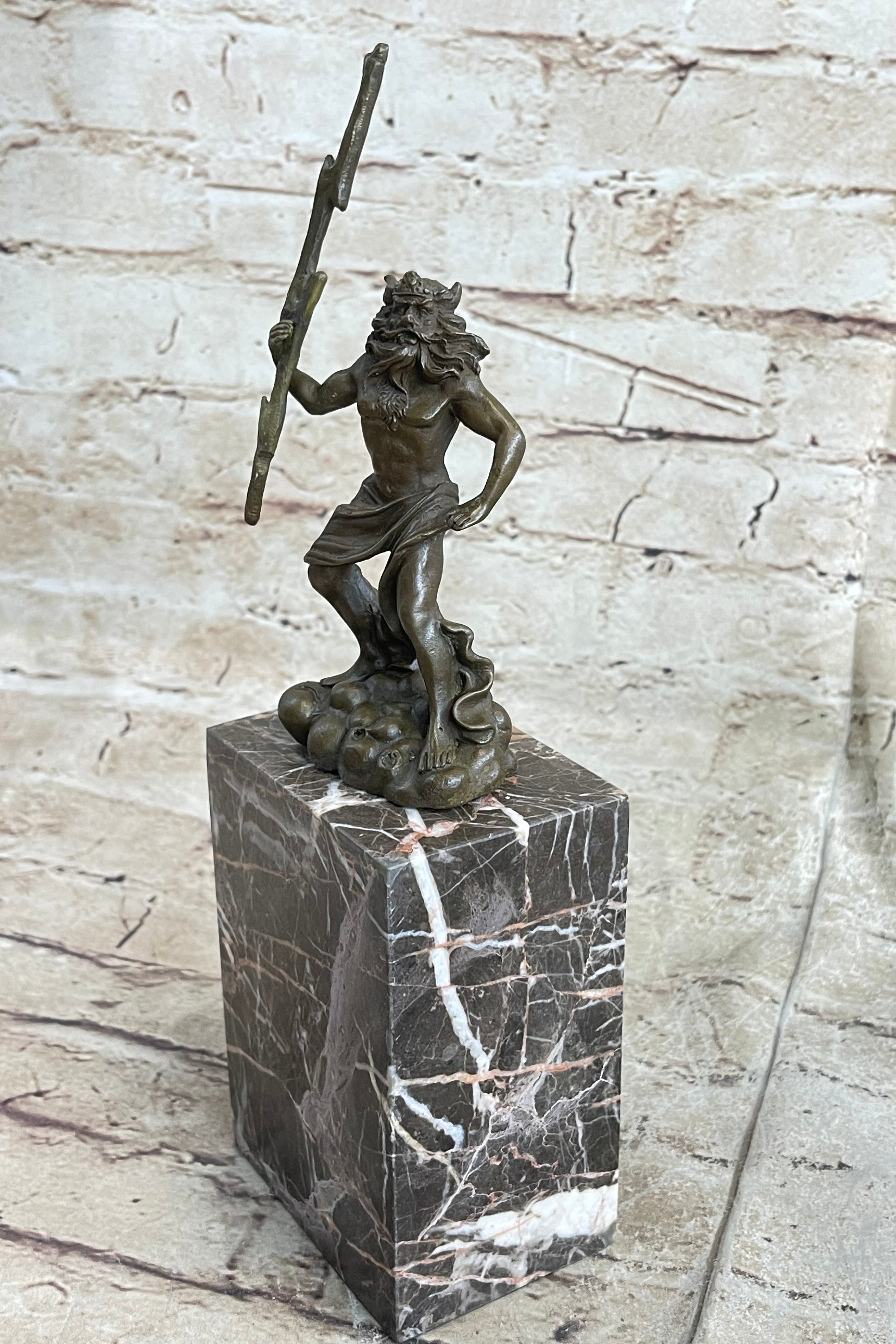 Signed Poseidon God of Sea Bronze Bookend Marble Base