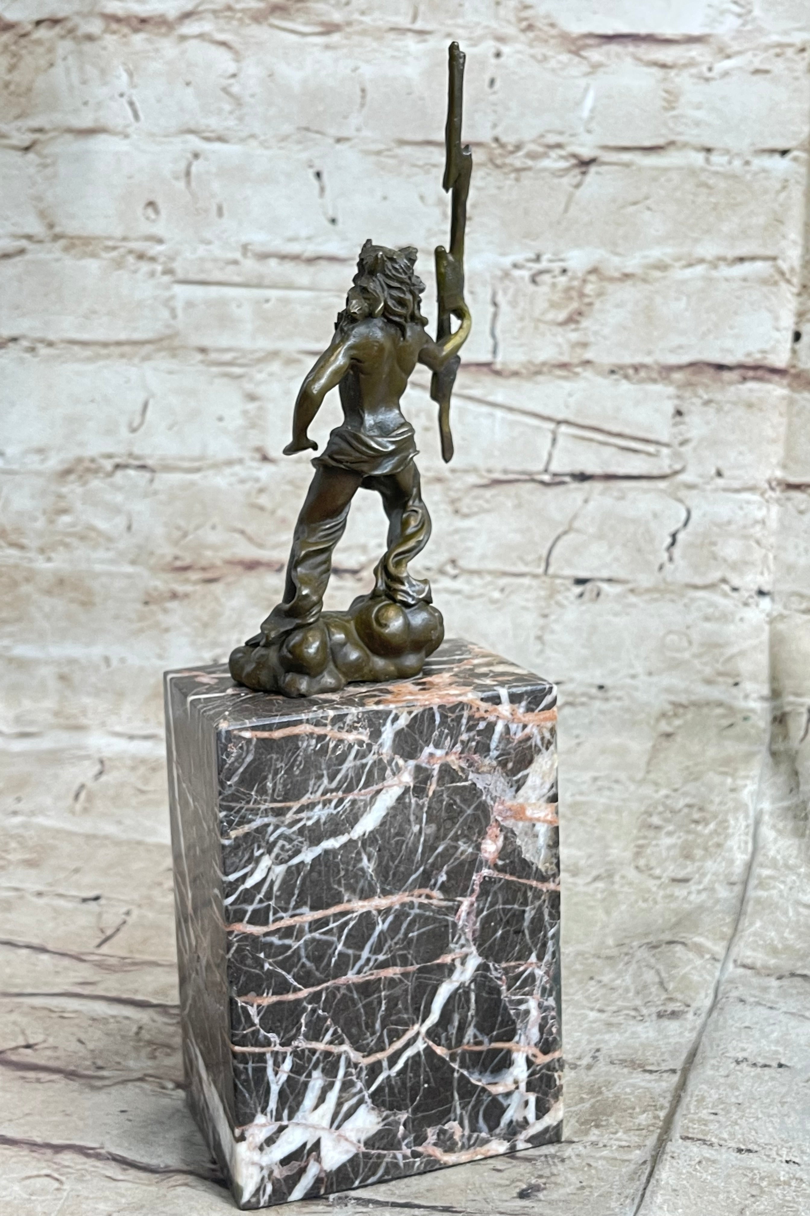 Signed Poseidon God of Sea Bronze Bookend Marble Base