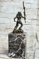 Signed Poseidon God of Sea Bronze Bookend Marble Base