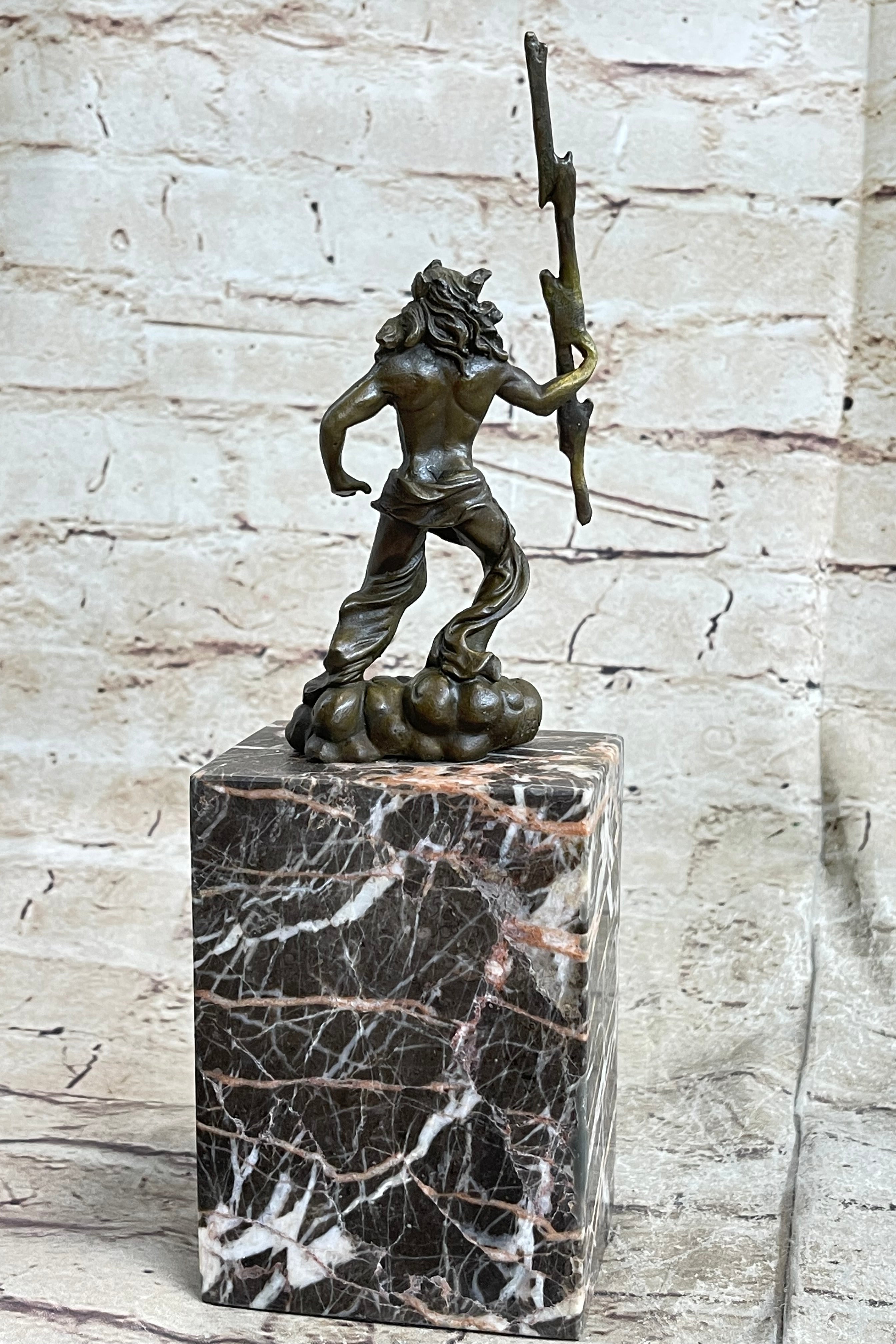 Signed Poseidon God of Sea Bronze Bookend Marble Base