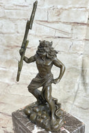 Signed Poseidon God of Sea Bronze Bookend Marble Base