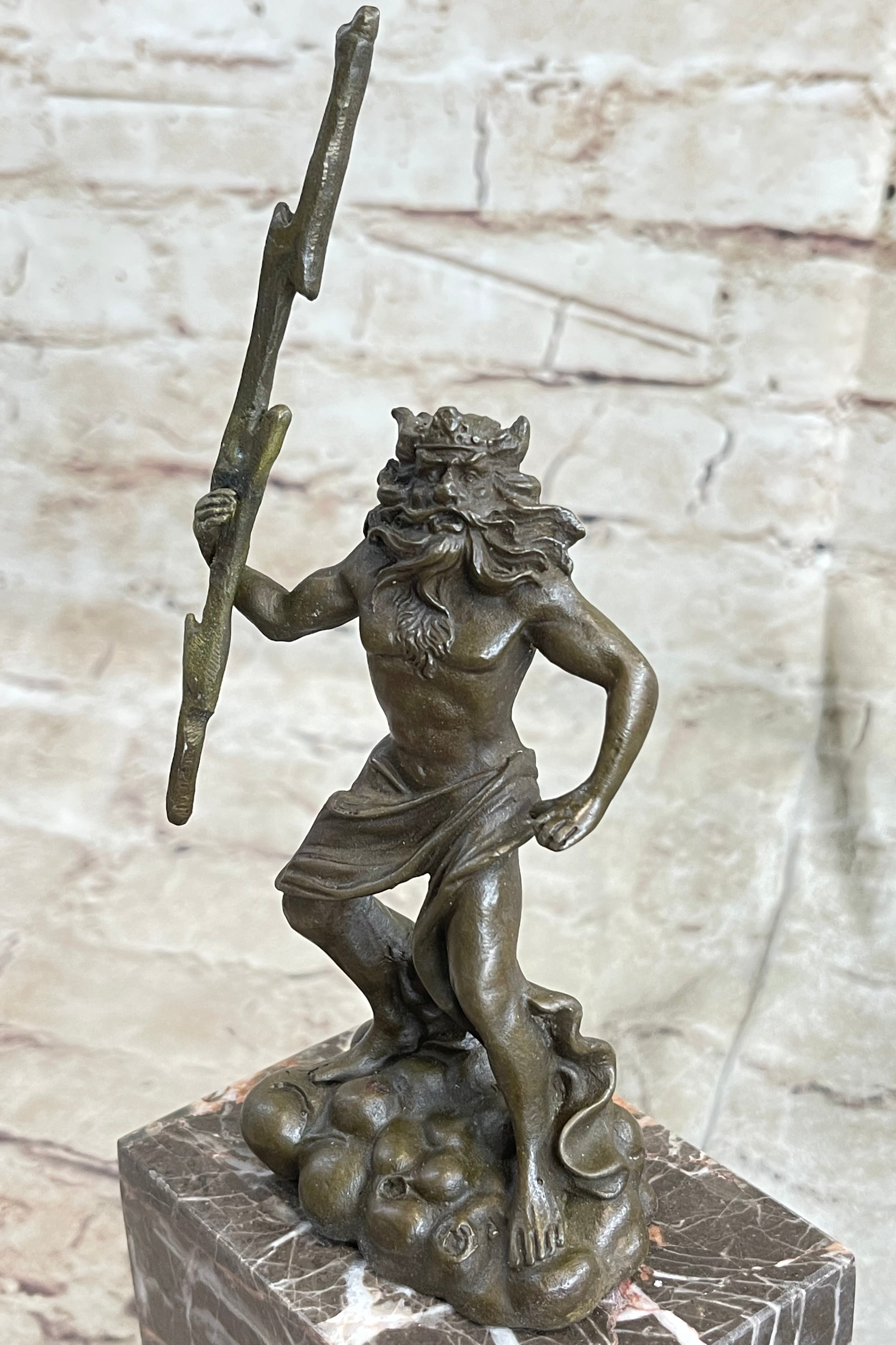 Signed Poseidon God of Sea Bronze Bookend Marble Base