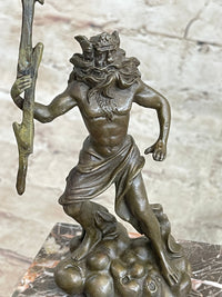 Signed Poseidon God of Sea Bronze Bookend Marble Base