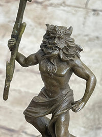 Signed Poseidon God of Sea Bronze Bookend Marble Base