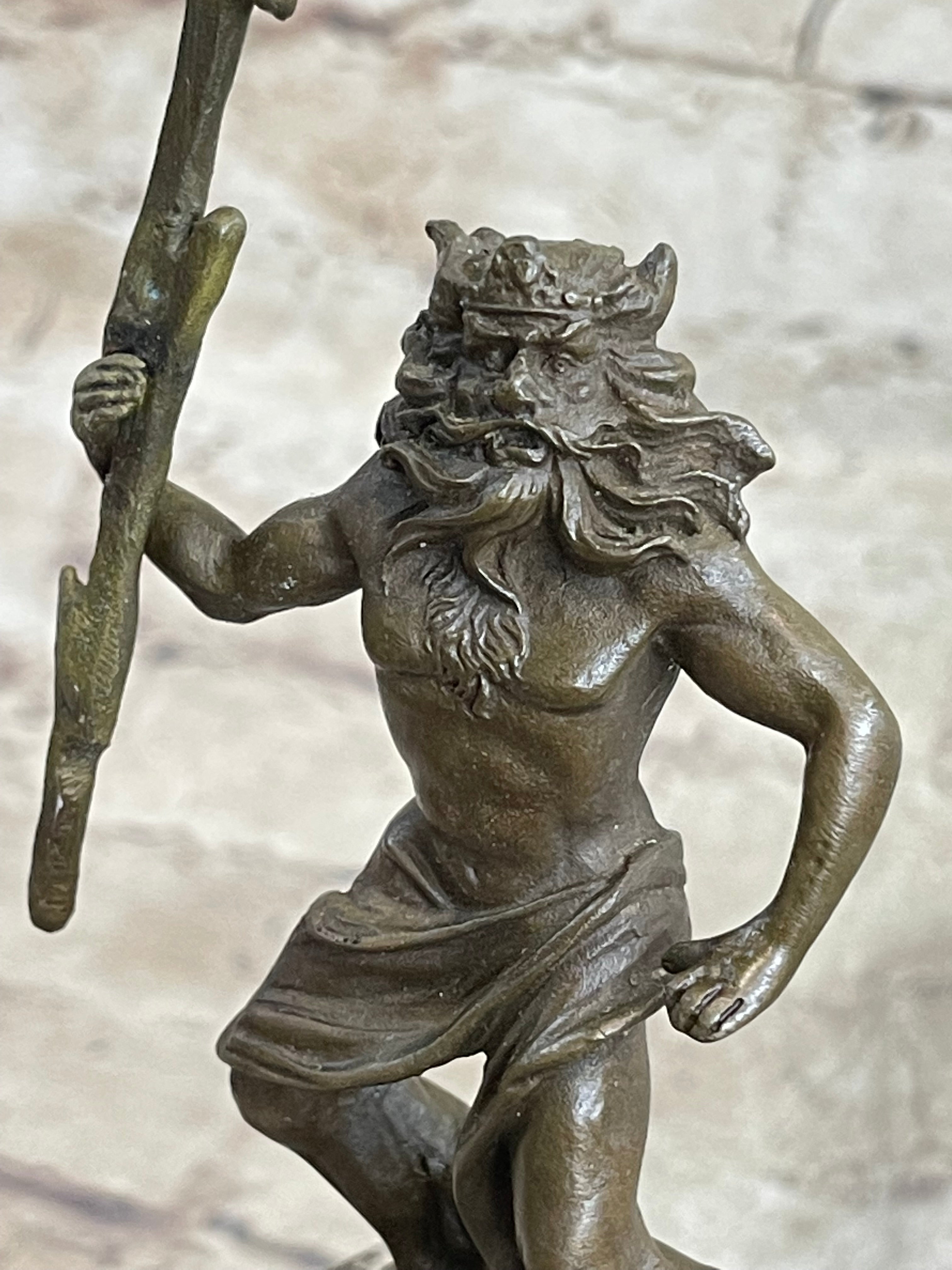 Signed Poseidon God of Sea Bronze Bookend Marble Base