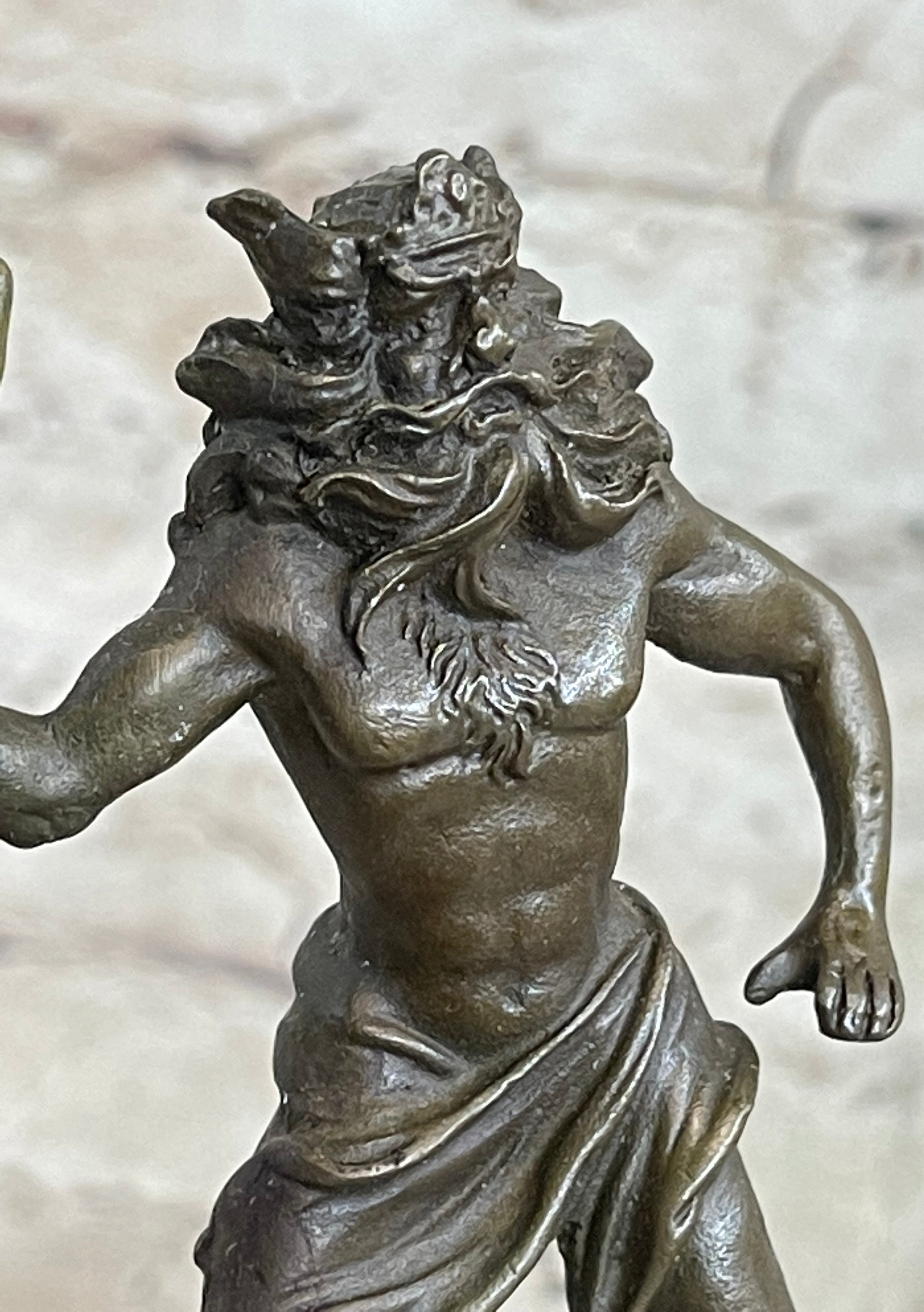Signed Poseidon God of Sea Bronze Bookend Marble Base