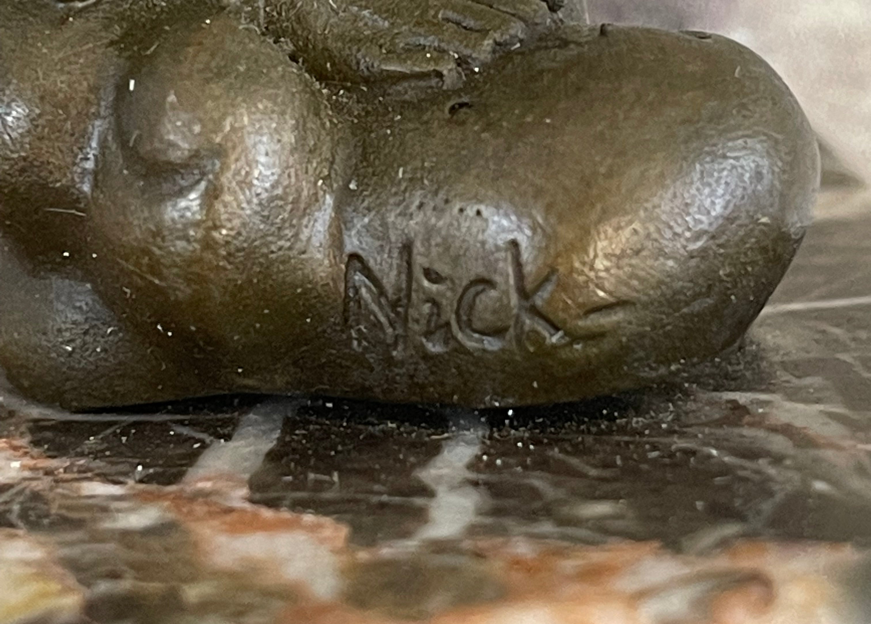 Signed Poseidon God of Sea Bronze Bookend Marble Base