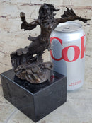 Signed Poseidon God of Sea Bronze Bookend Book End Sculpture Marble Base Statue