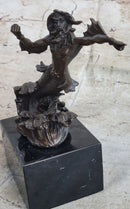 Signed Poseidon God of Sea Bronze Bookend Book End Sculpture Marble Base Statue