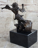 Signed Poseidon God of Sea Bronze Bookend Book End Sculpture Marble Base Statue