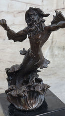 Signed Poseidon God of Sea Bronze Bookend Book End Sculpture Marble Base Statue