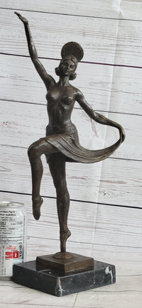 VINTAGE LARGE ART DECO DANCER BALLERINA BRONZE FIGURE SCULPTURE SIGNED HOME DECO