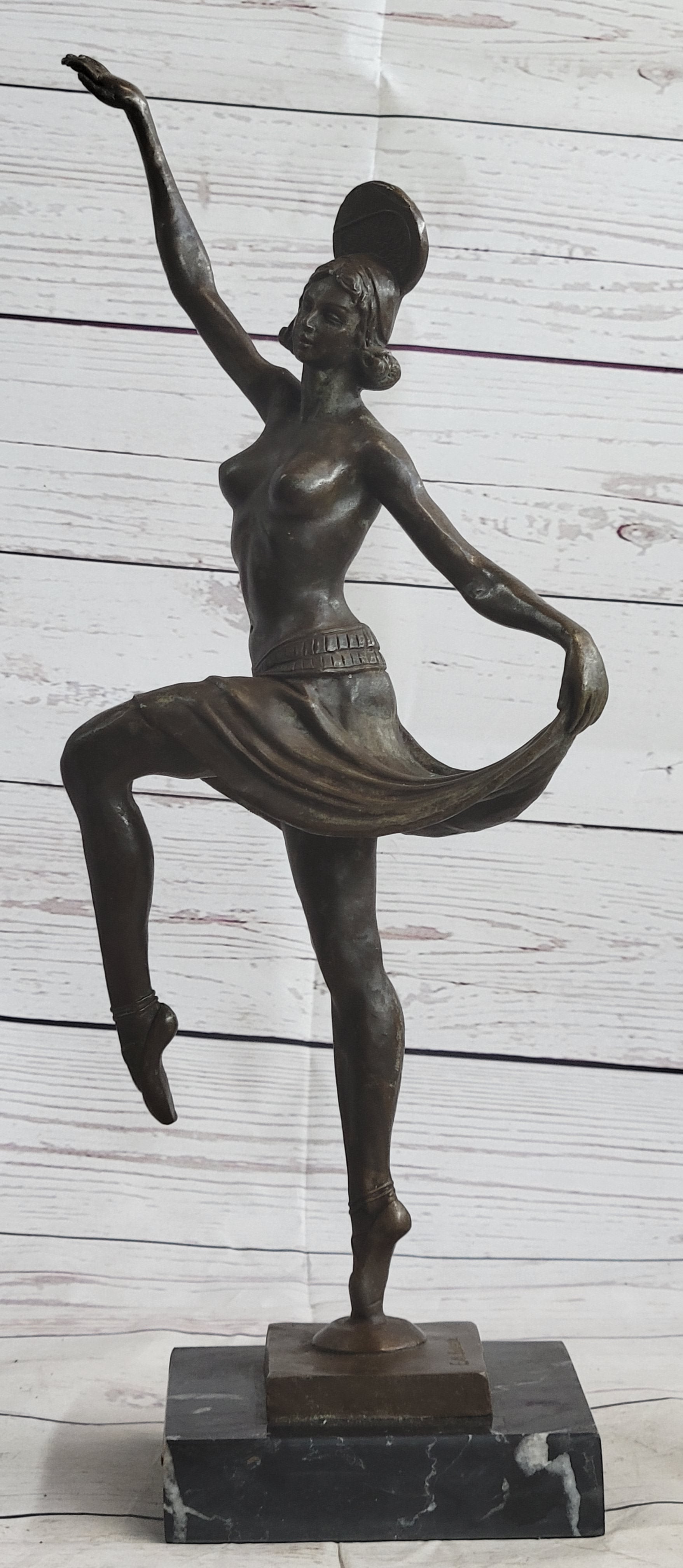 VINTAGE LARGE ART DECO DANCER BALLERINA BRONZE FIGURE SCULPTURE SIGNED HOME DECO