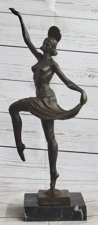 VINTAGE LARGE ART DECO DANCER BALLERINA BRONZE FIGURE SCULPTURE SIGNED HOME DECO