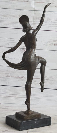 VINTAGE LARGE ART DECO DANCER BALLERINA BRONZE FIGURE SCULPTURE SIGNED HOME DECO