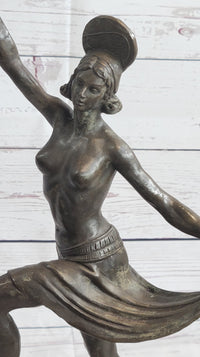 VINTAGE LARGE ART DECO DANCER BALLERINA BRONZE FIGURE SCULPTURE SIGNED HOME DECO