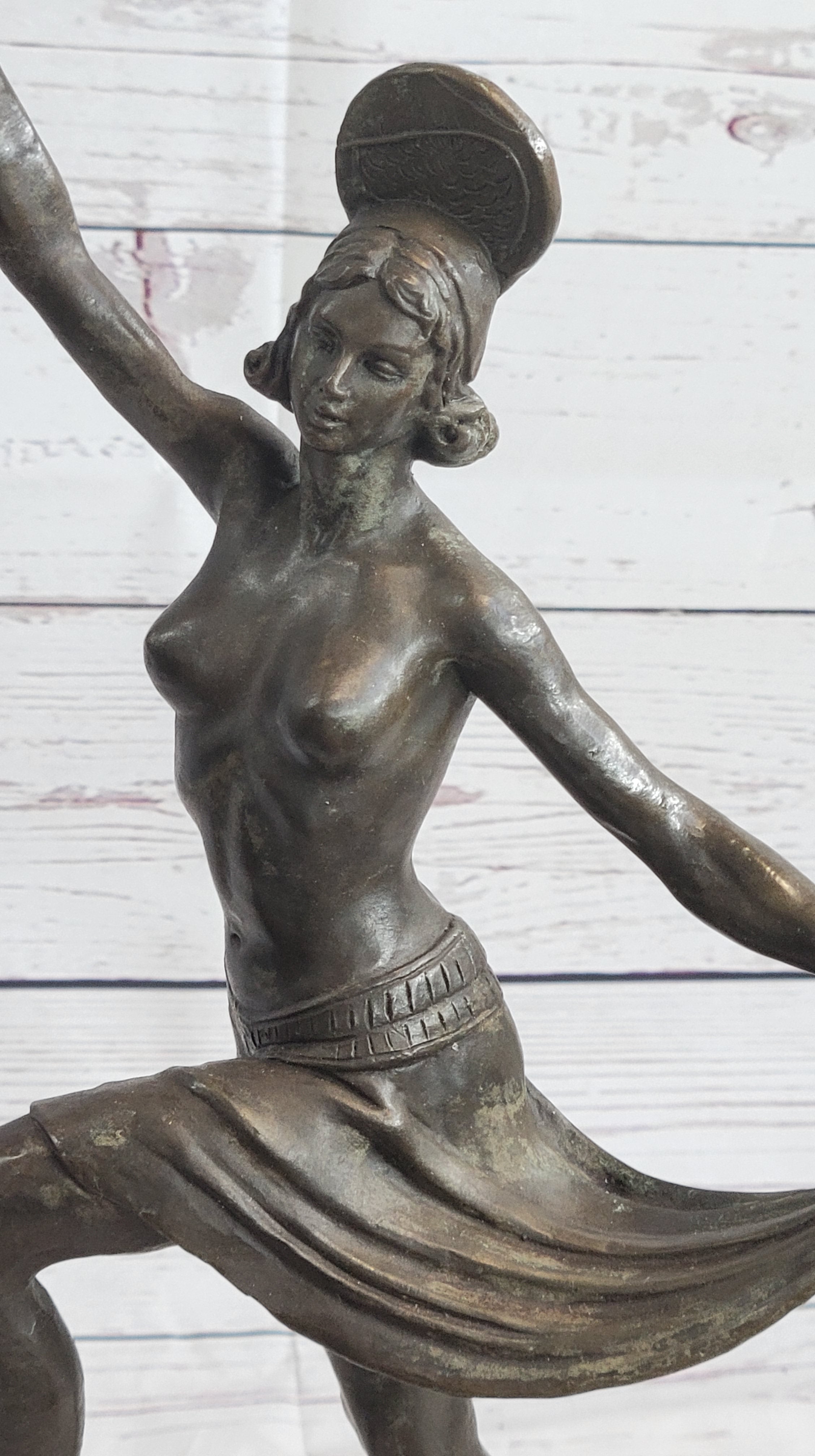 VINTAGE LARGE ART DECO DANCER BALLERINA BRONZE FIGURE SCULPTURE SIGNED HOME DECO