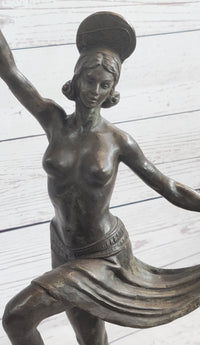 VINTAGE LARGE ART DECO DANCER BALLERINA BRONZE FIGURE SCULPTURE SIGNED HOME DECO