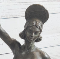VINTAGE LARGE ART DECO DANCER BALLERINA BRONZE FIGURE SCULPTURE SIGNED HOME DECO