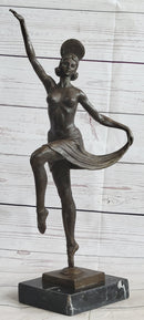 VINTAGE LARGE ART DECO DANCER BALLERINA BRONZE FIGURE SCULPTURE SIGNED HOME DECO