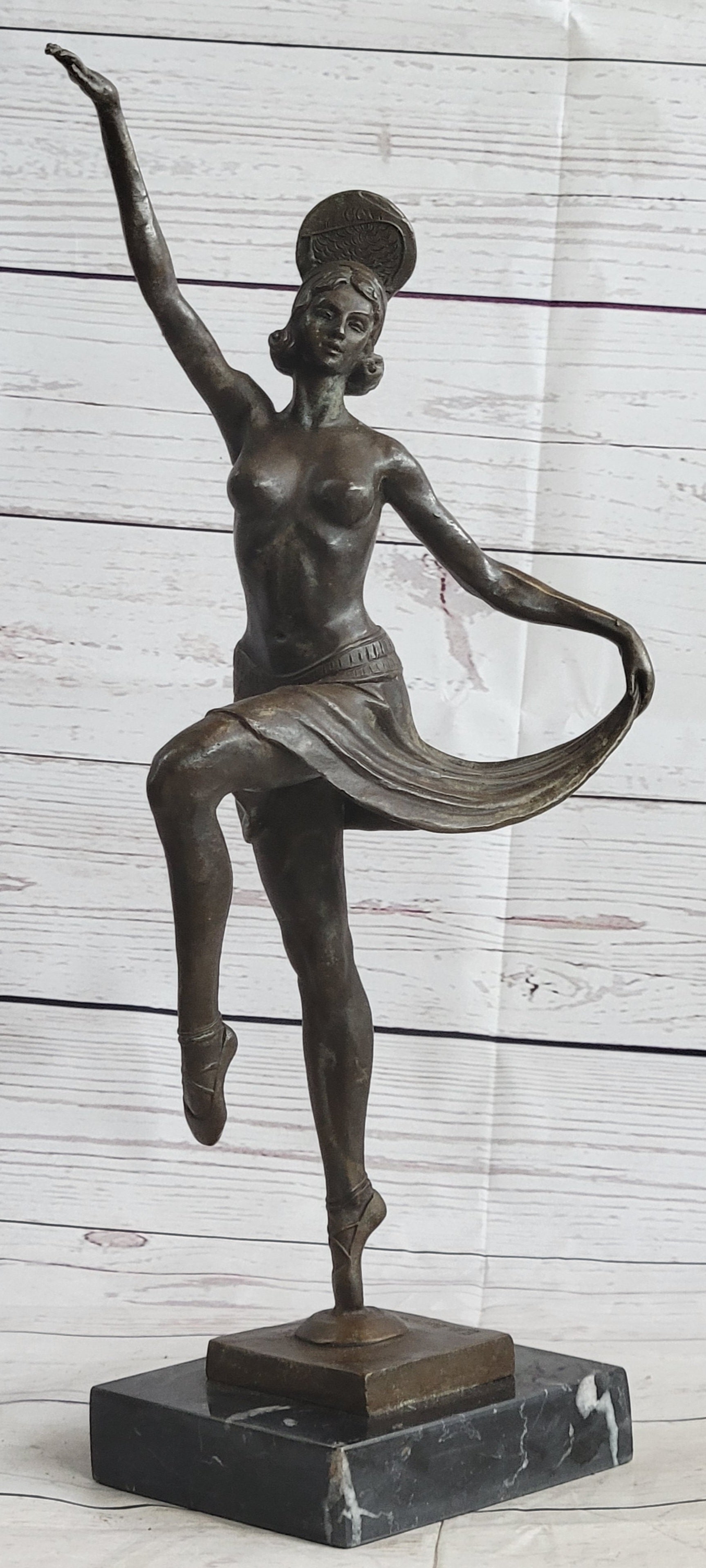 VINTAGE LARGE ART DECO DANCER BALLERINA BRONZE FIGURE SCULPTURE SIGNED HOME DECO