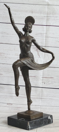 VINTAGE LARGE ART DECO DANCER BALLERINA BRONZE FIGURE SCULPTURE SIGNED HOME DECO