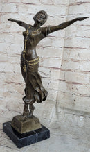 Happy Free Dancer Girl Bronze Metal Figure Art Deco Marble Base