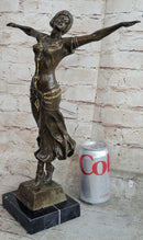 Happy Free Dancer Girl Bronze Metal Figure Art Deco Marble Base
