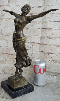 Happy Free Dancer Girl Bronze Metal Figure Art Deco Marble Base
