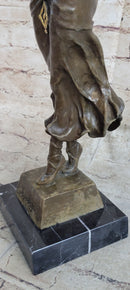 Happy Free Dancer Girl Bronze Metal Figure Art Deco Marble Base